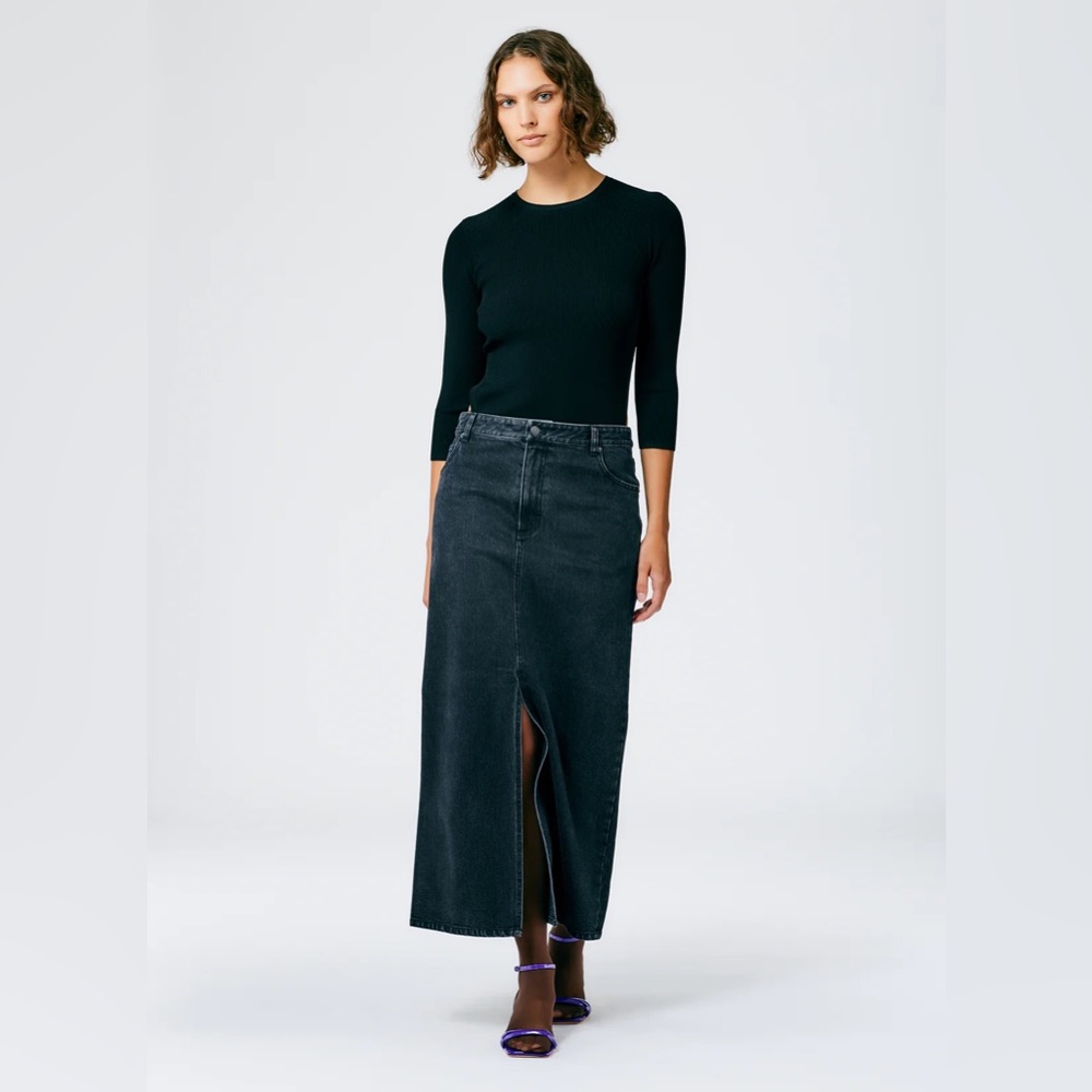 TIBI Black Denim Maxi Skirt - Petite